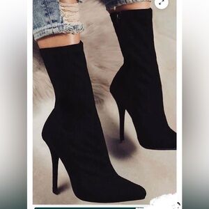FASHION NOVA Maybel catch me later booties black sock boots size 8.5